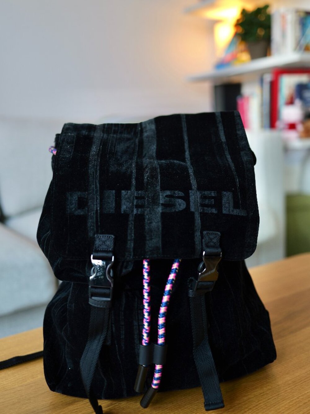 Unisex Velvet Black Diesel Backpack